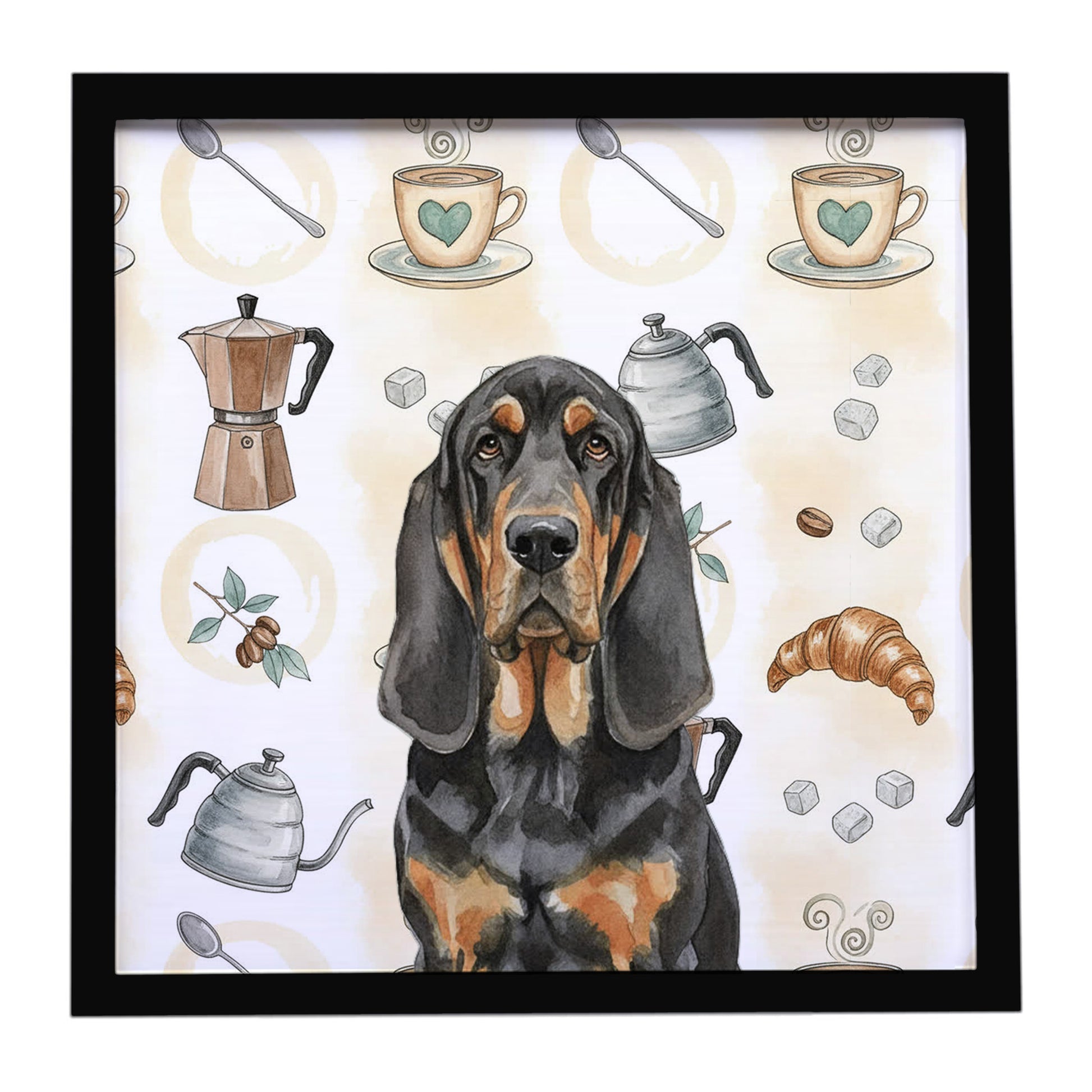 Buy this Black and Tan Bloodhound Coffee Bar Framed Metal Print