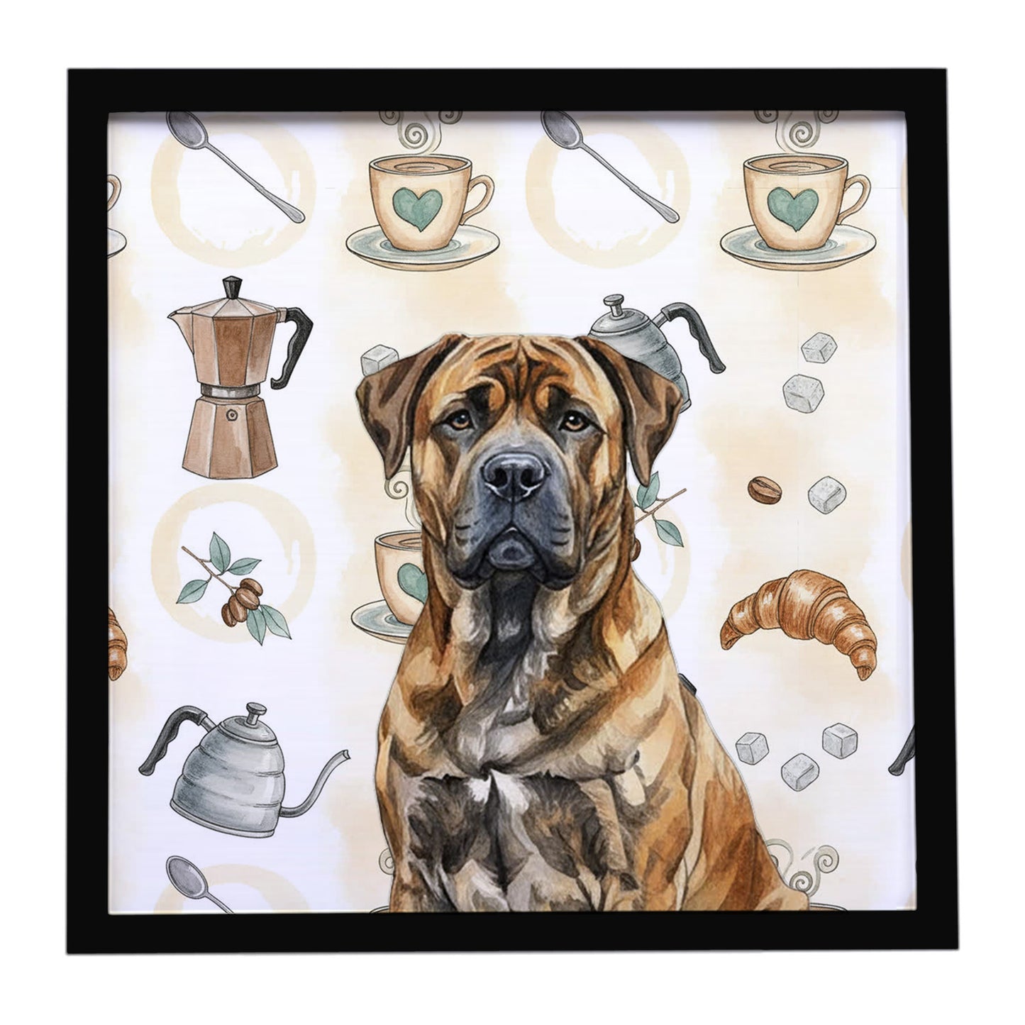 Buy this Brindle Boerboel Coffee Bar Framed Metal Print