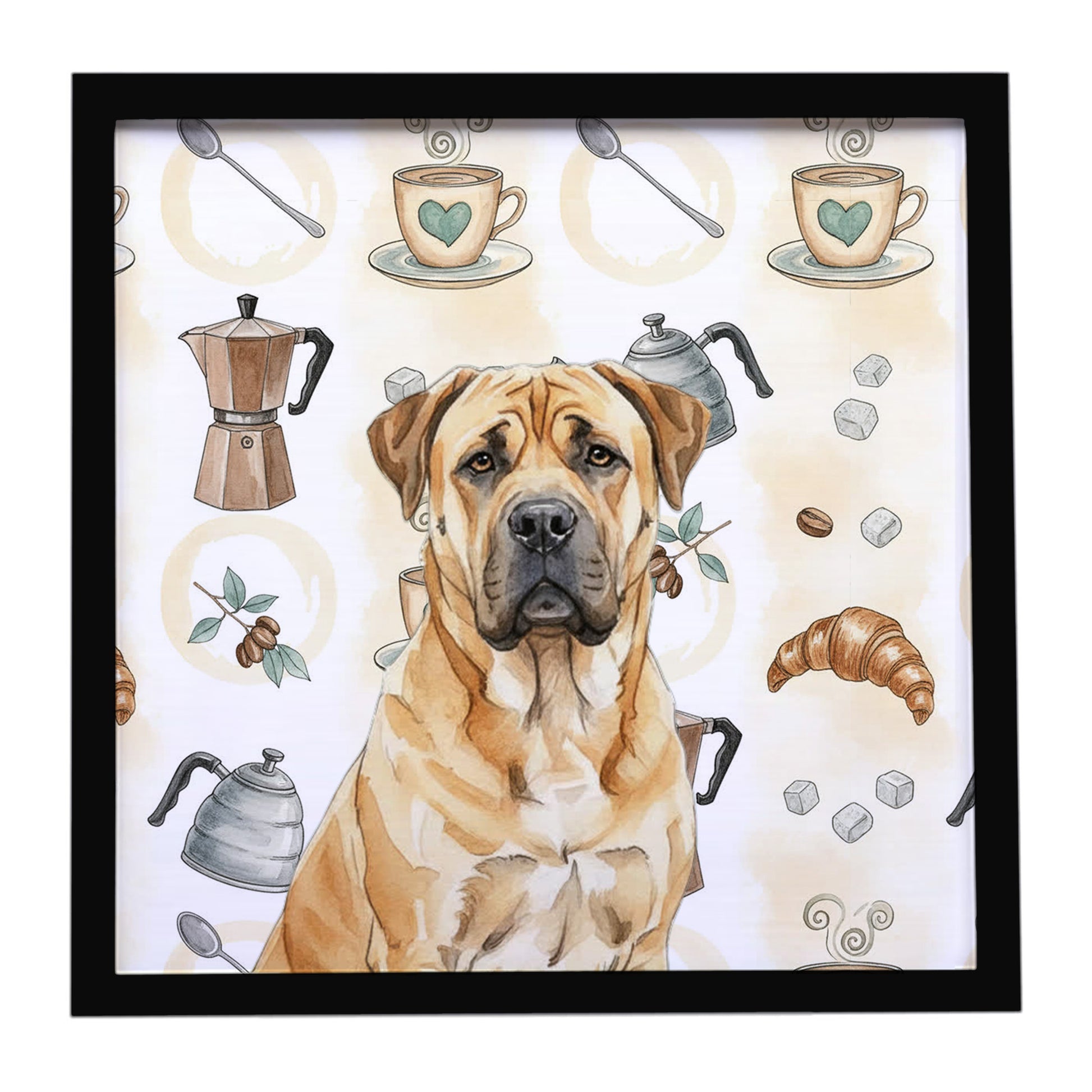 Buy this Fawn Boerboel Coffee Bar Framed Metal Print