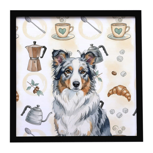 Buy this Blue Merle Border Collie Coffee Bar Framed Metal Print
