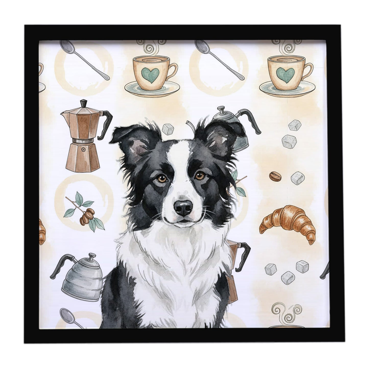 Buy this Border Collie Coffee Bar Framed Metal Print