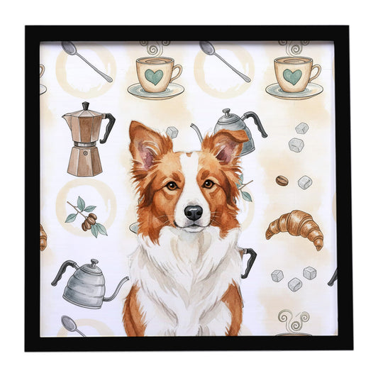 Buy this Red and White Border Collie Coffee Bar Framed Metal Print