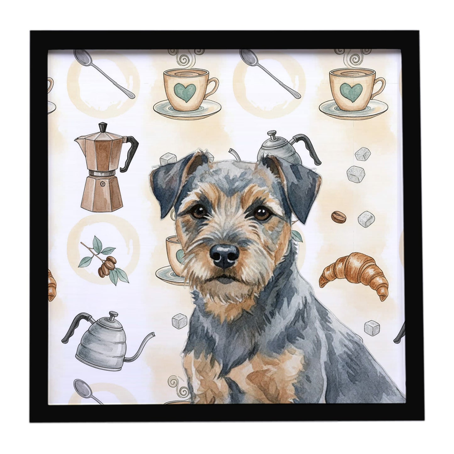 Buy this Blue and Tan Border Terrier Coffee Bar Framed Metal Print