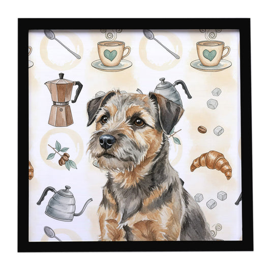 Buy this Grizzle and Tan Border Terrier Coffee Bar Framed Metal Print