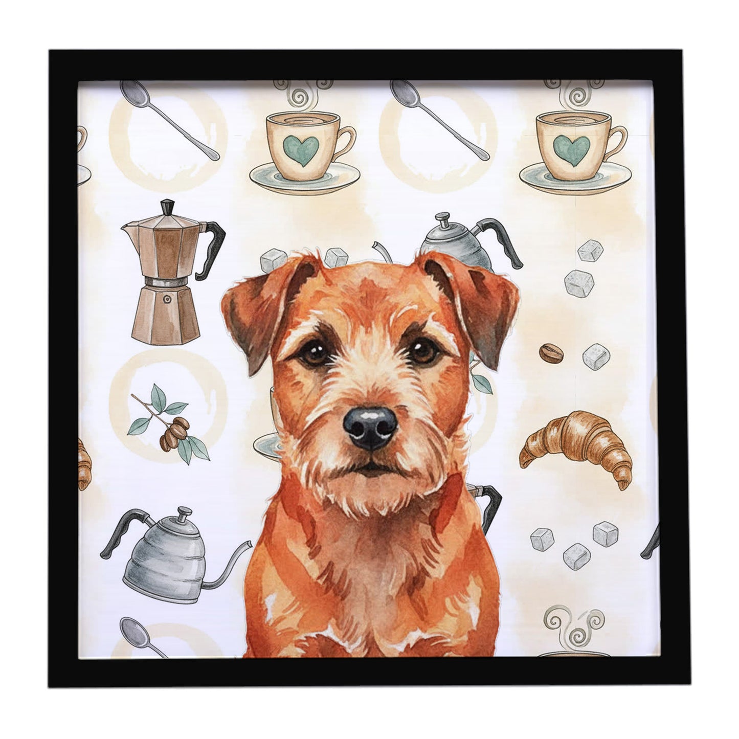 Buy this Red Border Terrier Coffee Bar Framed Metal Print