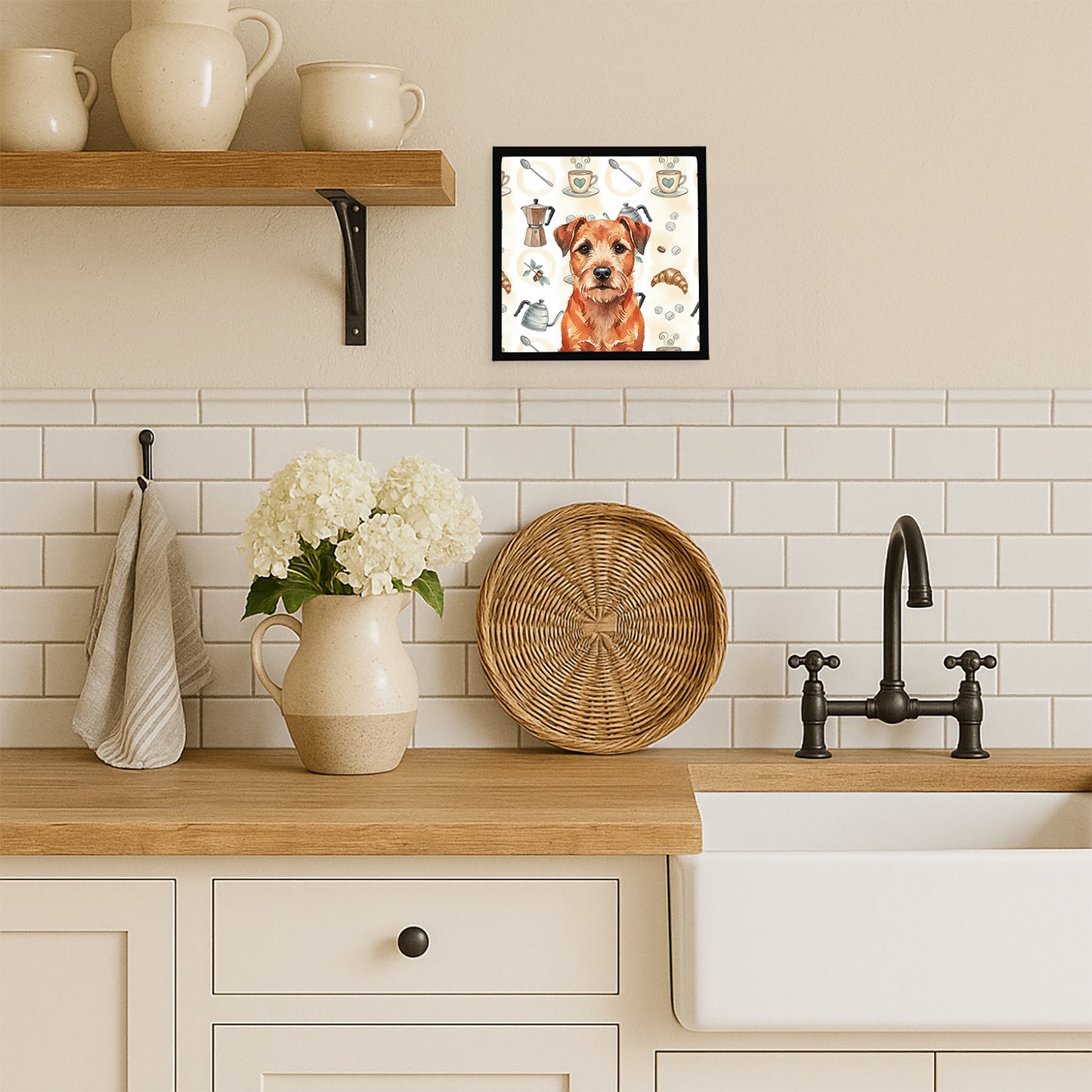 Red Border Terrier Coffee Bar Framed Metal Print