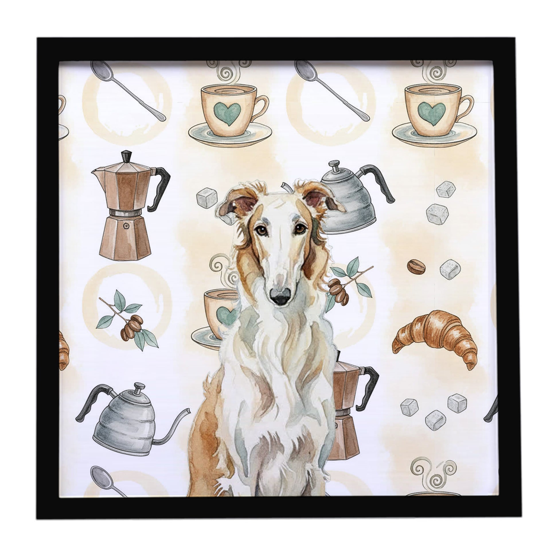 Buy this Borzoi Coffee Bar Framed Metal Print