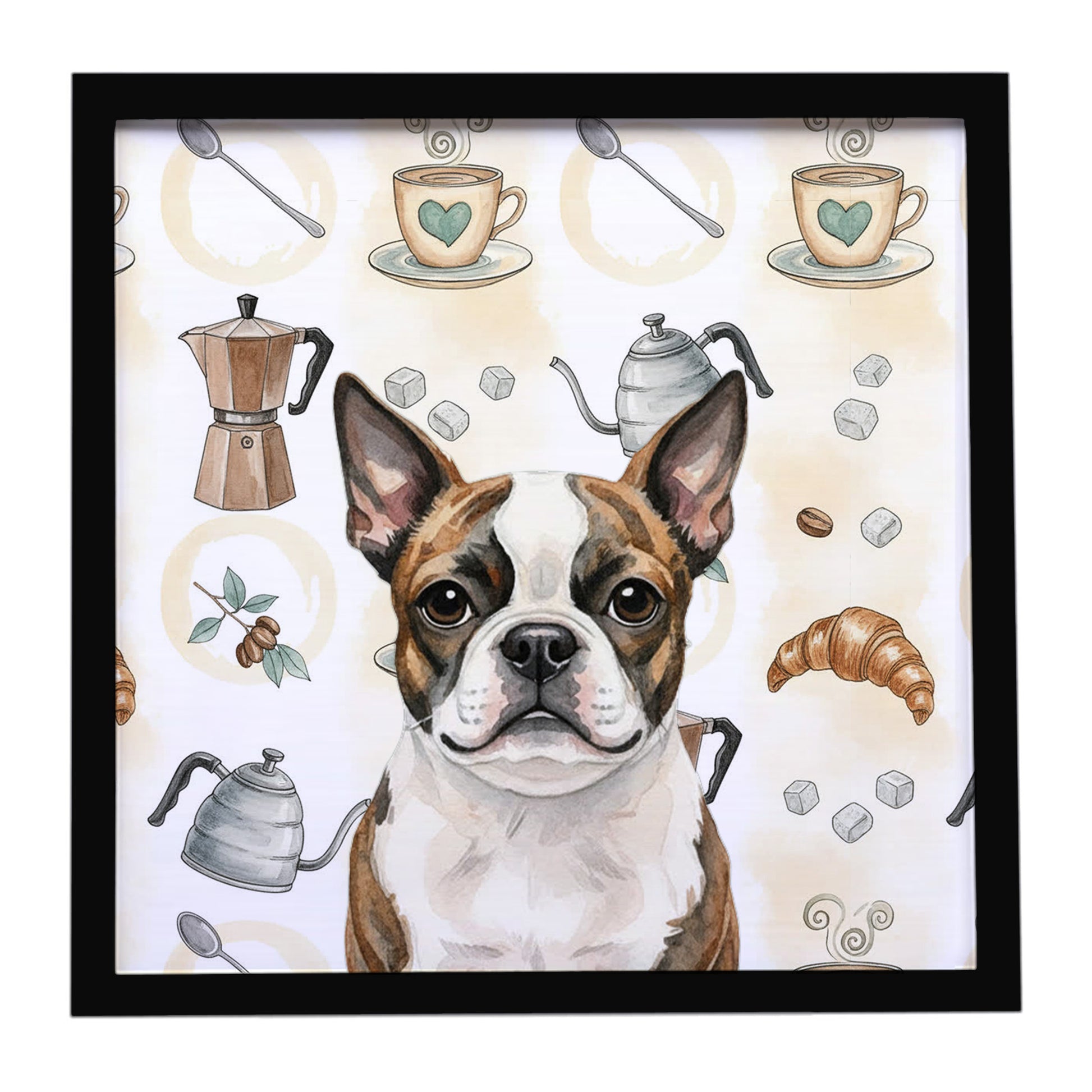 Buy this Brindle Boston Terrier Coffee Bar Framed Metal Print