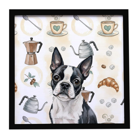 Buy this Boston Terrier Coffee Bar Framed Metal Print