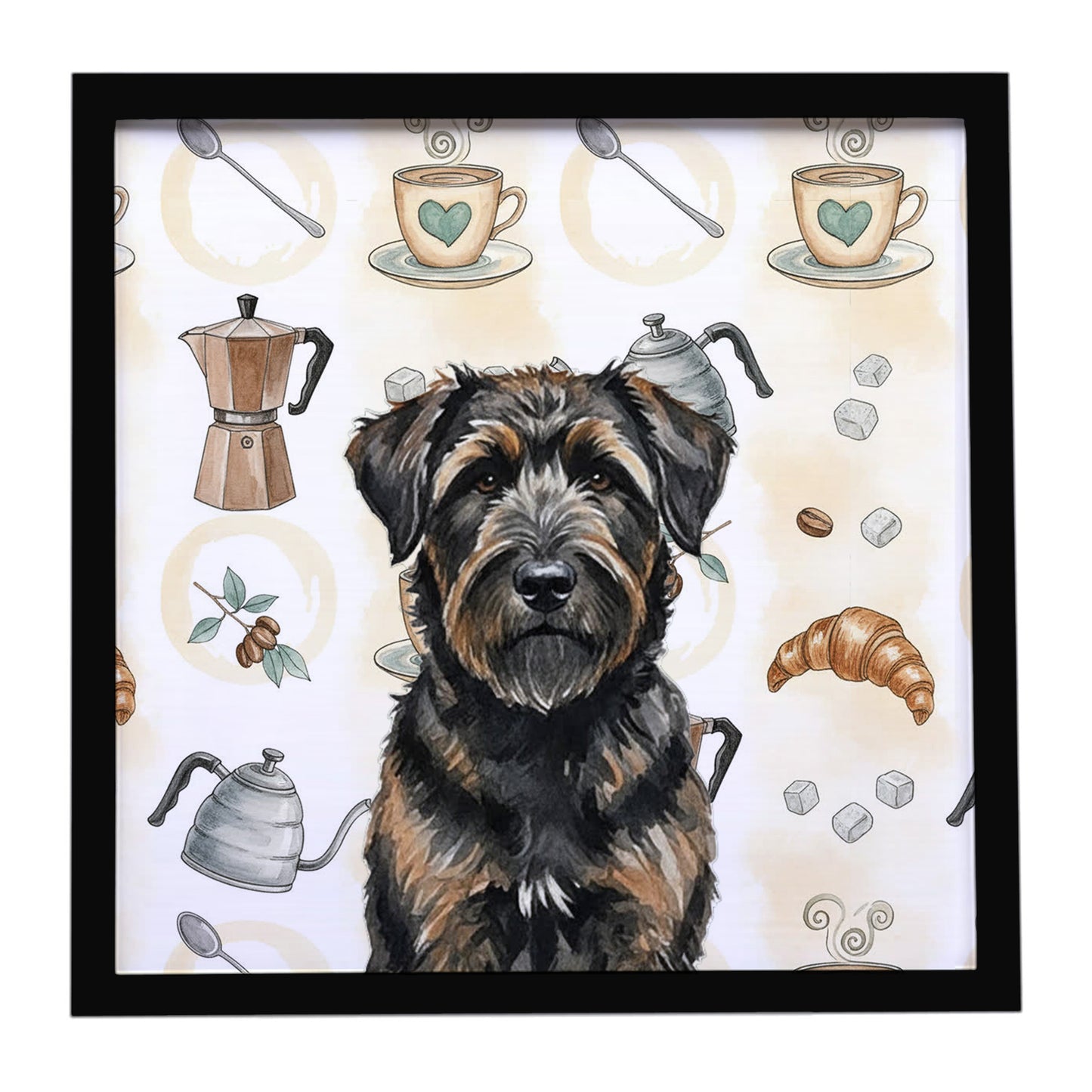 Buy this Brindle Bouvier des Flandres Coffee Bar Framed Metal Print
