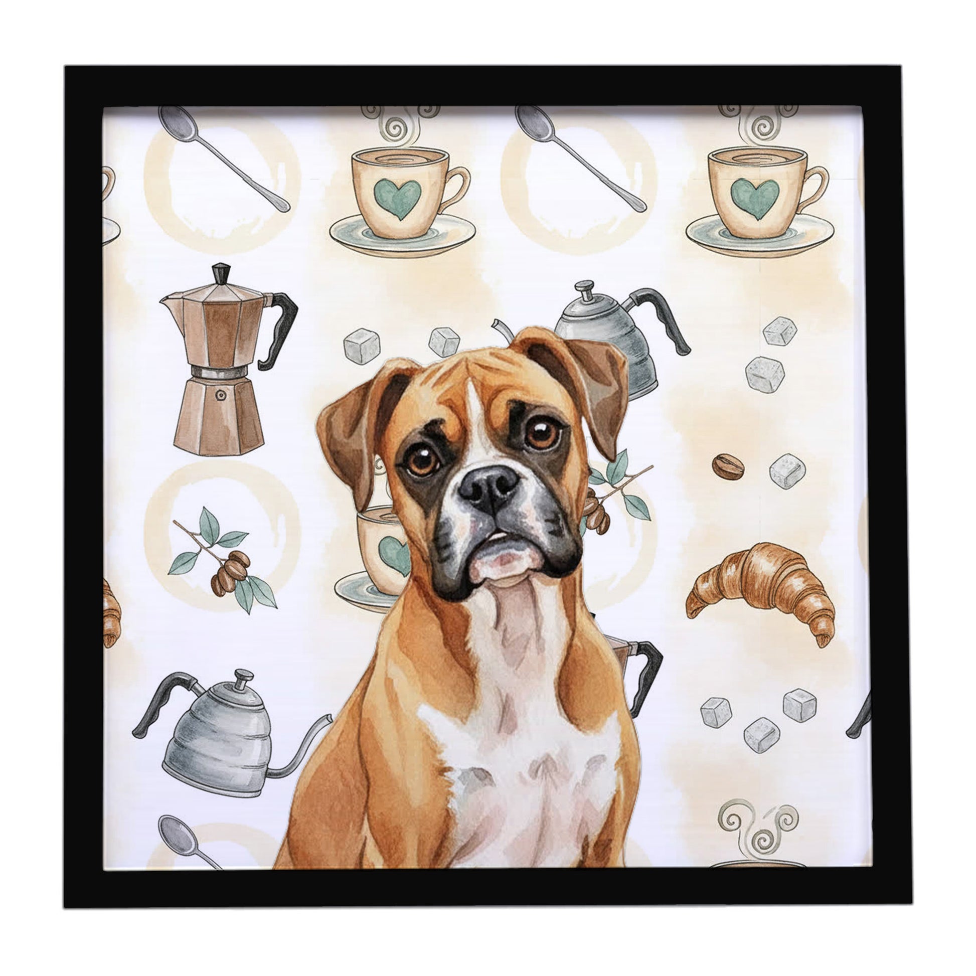 Buy this Boxer Coffee Bar Framed Metal Print