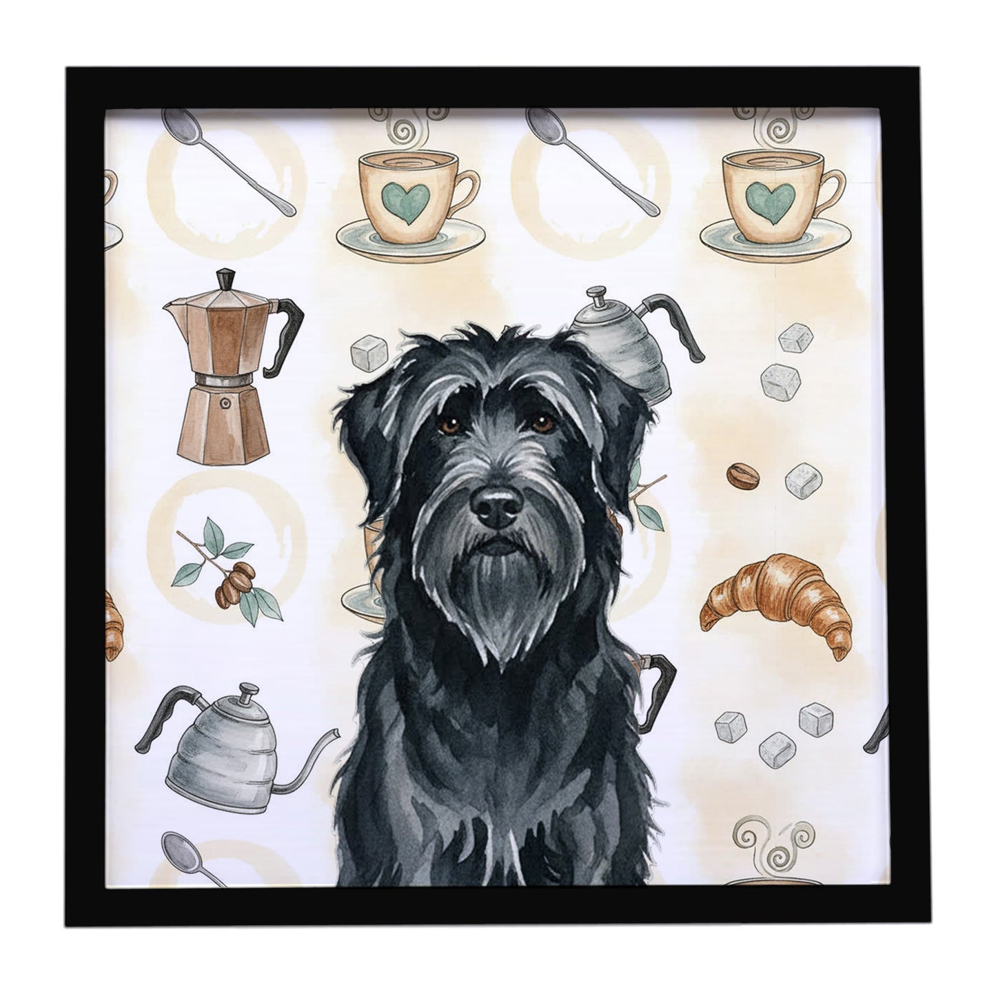 Buy this Black Briard Coffee Bar Framed Metal Print