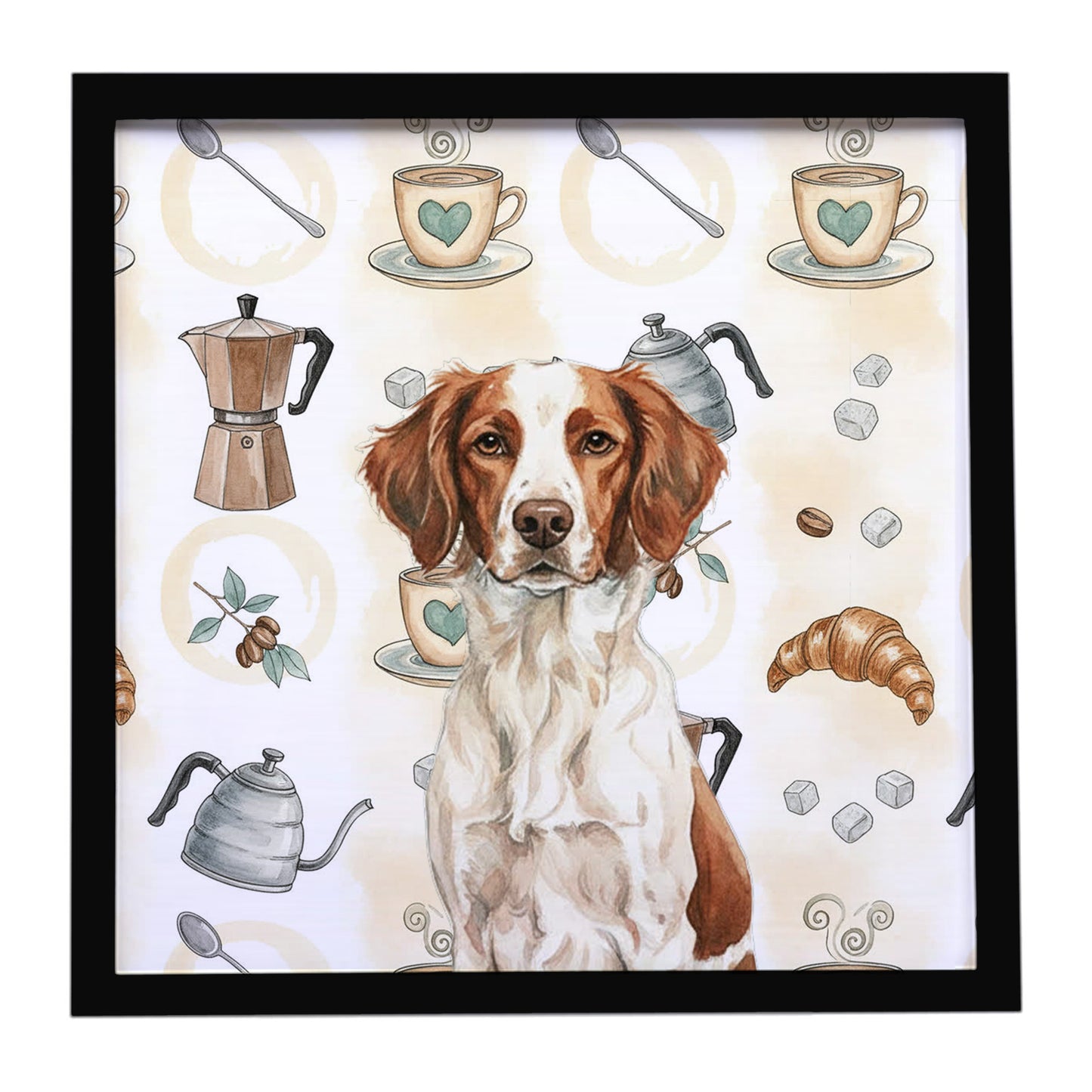 Buy this Liver and White Brittany Coffee Bar Framed Metal Print