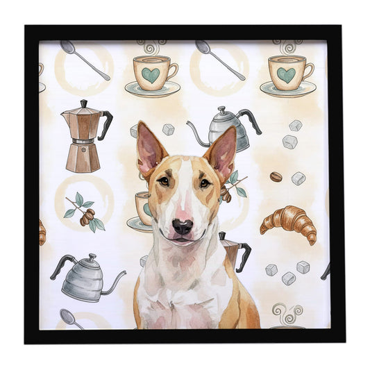 Buy this Fawn and White Bull Terrier Coffee Bar Framed Metal Print