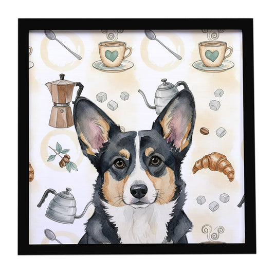 Buy this Black and White Cardigan Welsh Corgi Coffee Bar Framed Metal Print