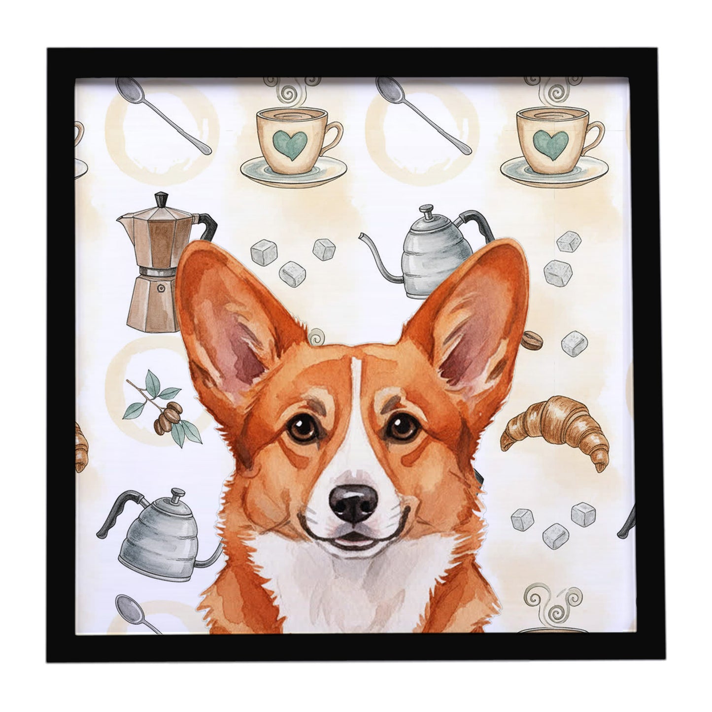 Buy this Red Cardigan Welsh Corgi Coffee Bar Framed Metal Print
