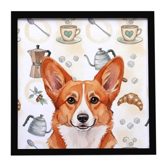 Buy this Red Cardigan Welsh Corgi Coffee Bar Framed Metal Print