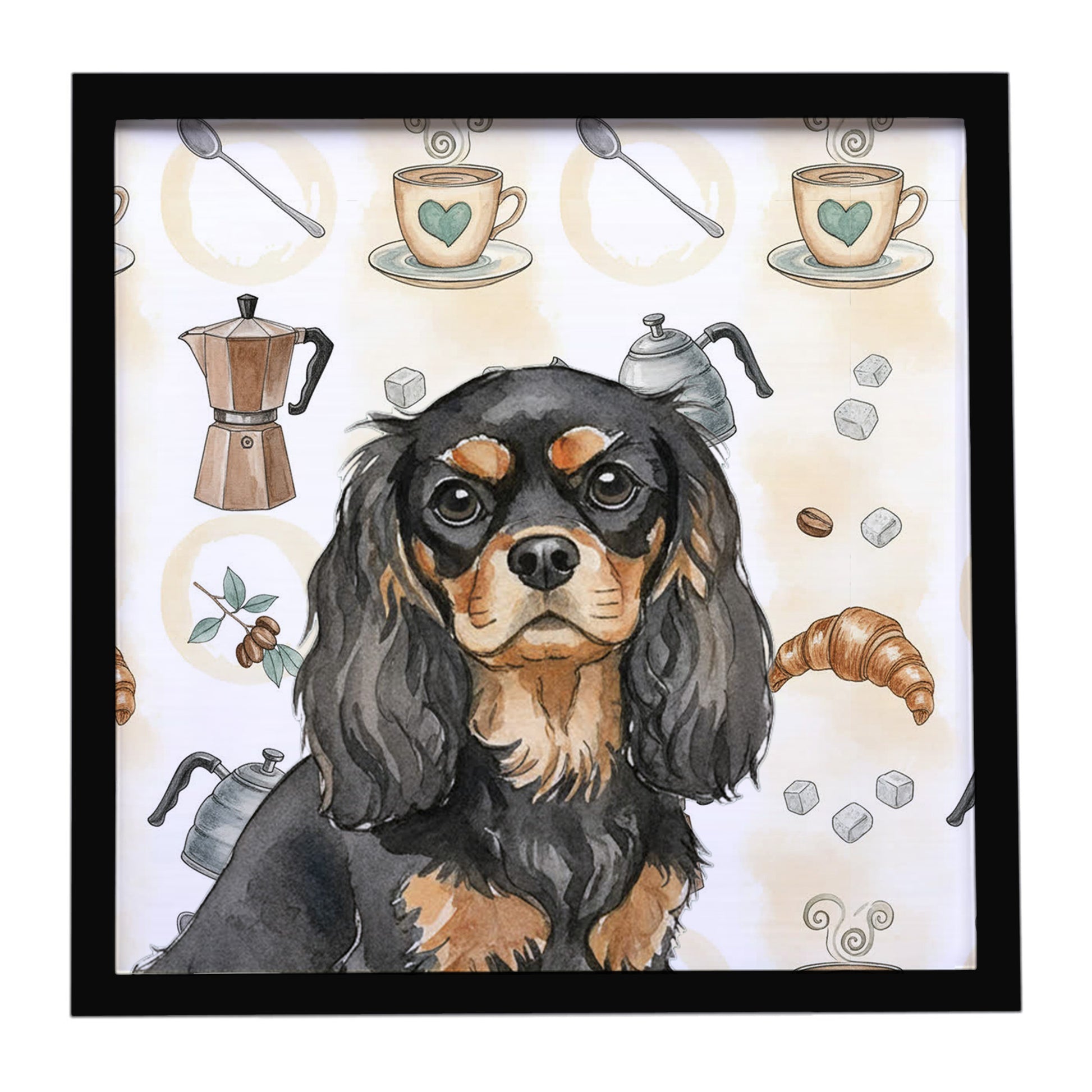 Buy this Black and Tan Cavalier Spaniel Coffee Bar Framed Metal Print