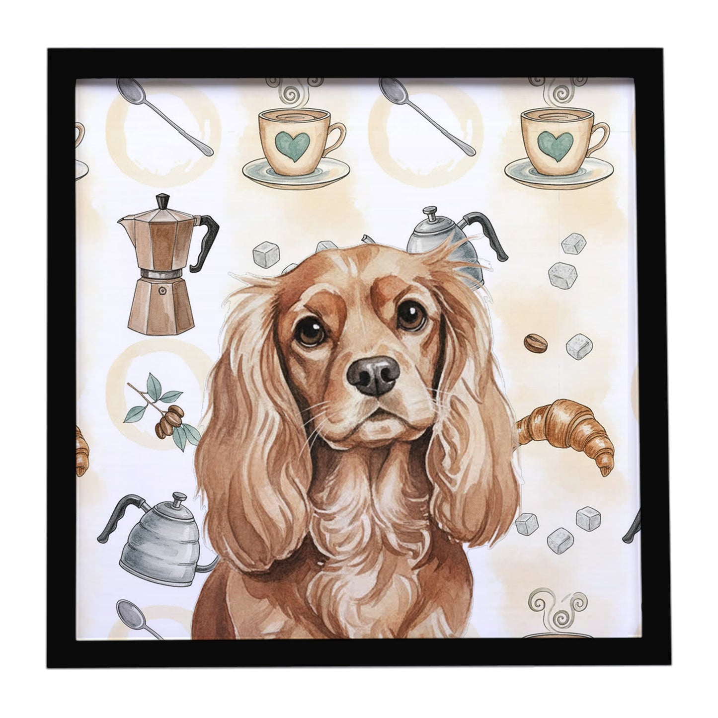 Buy this Ruby Cavalier Spaniel Coffee Bar Framed Metal Print