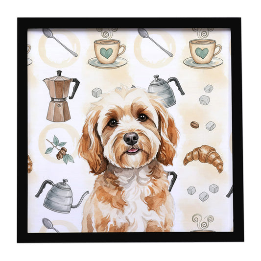 Buy this Cavapoo Coffee Bar Framed Metal Print