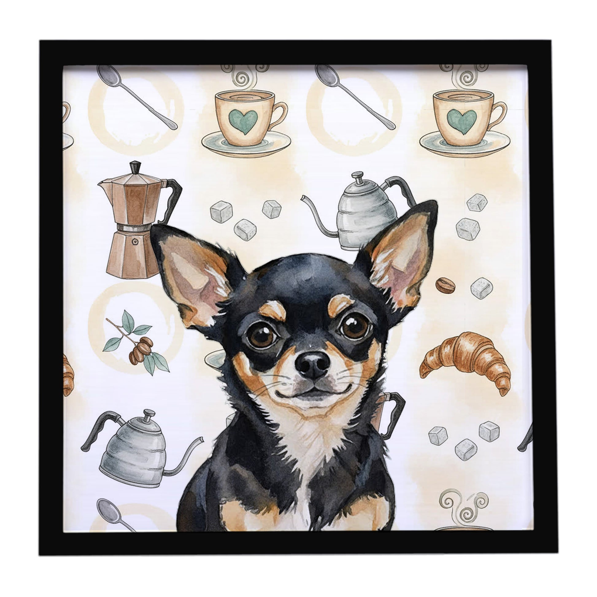 Buy this Black and Tan Chihuahua Coffee Bar Framed Metal Print