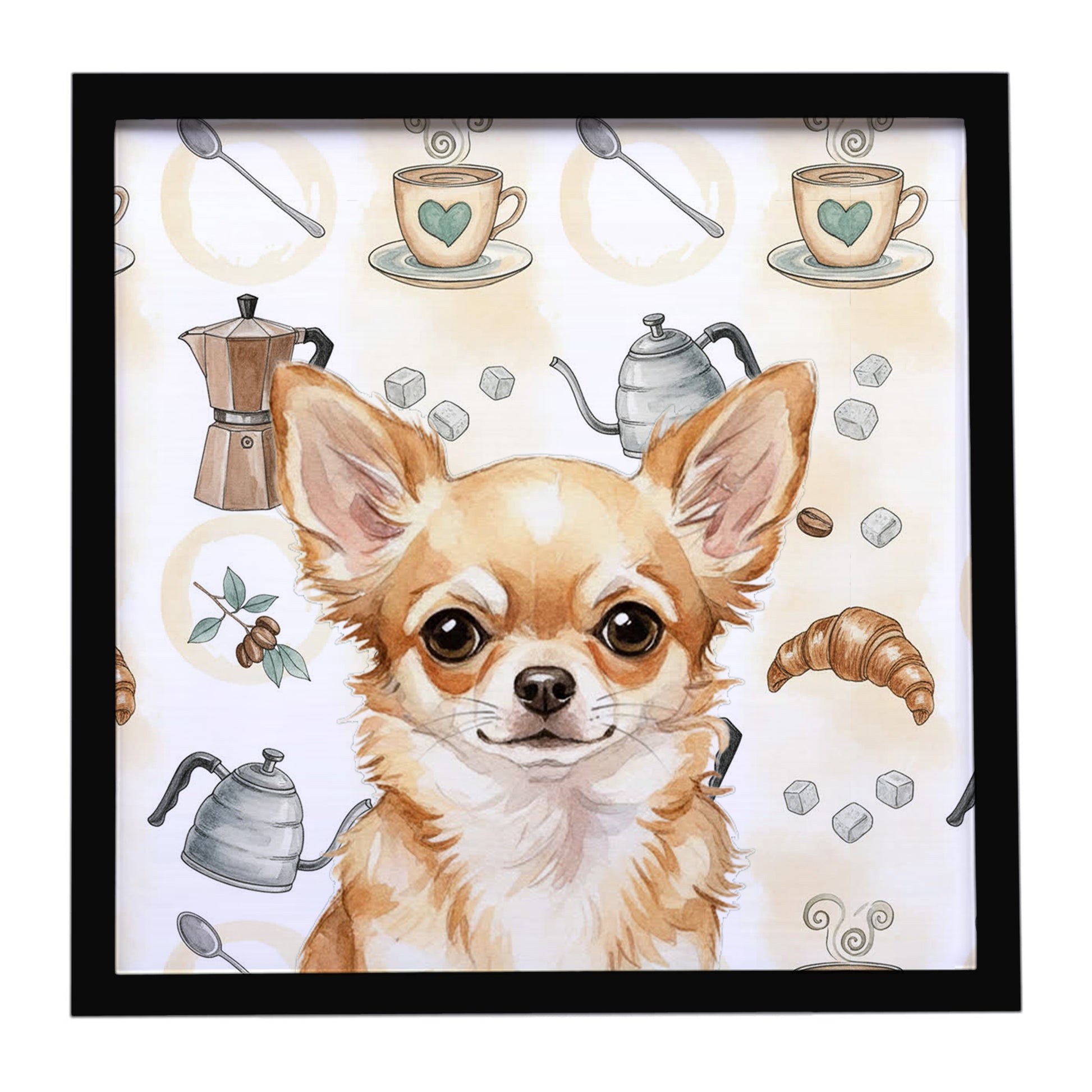 Buy this Fawn Chihuahua Coffee Bar Framed Metal Print