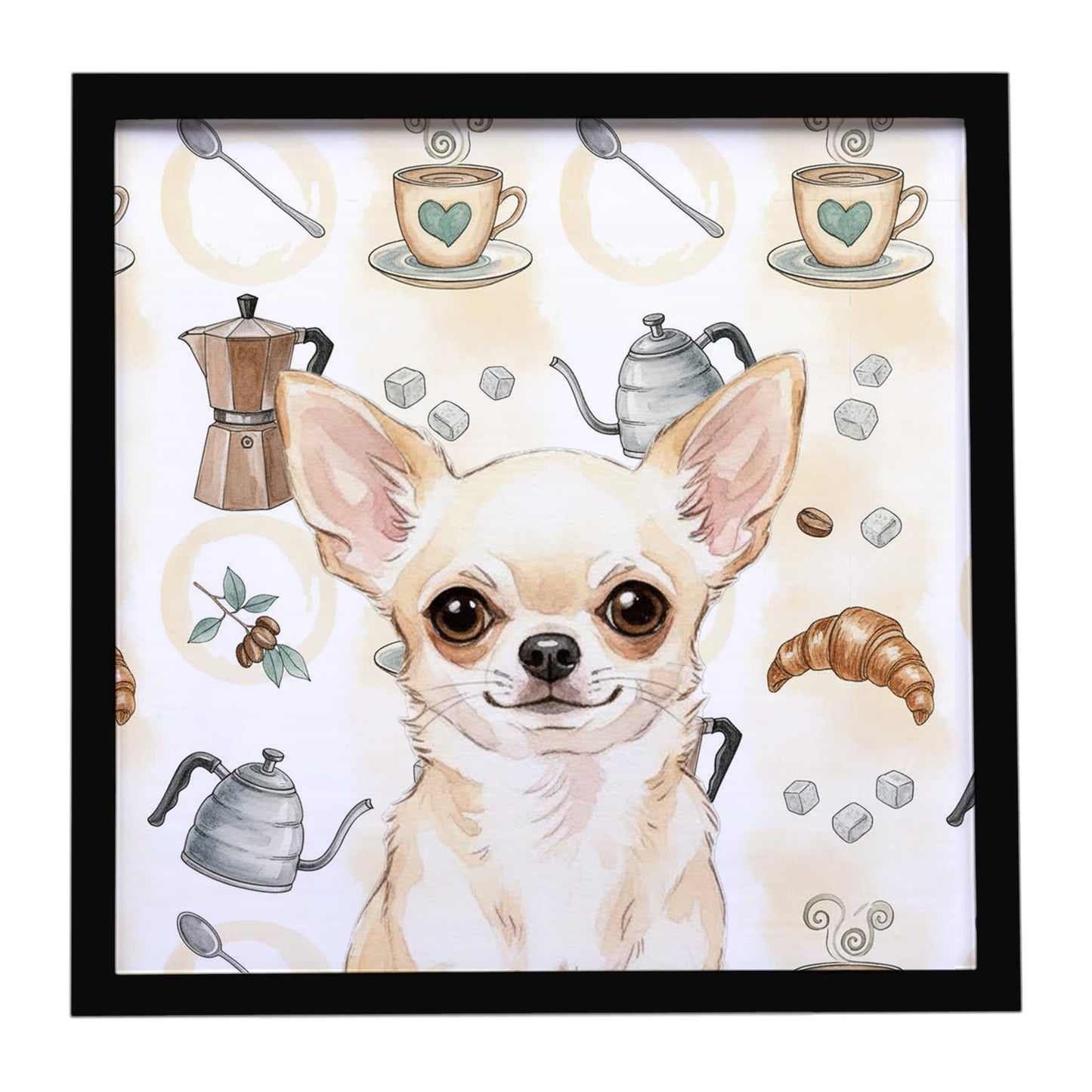 Buy this Cream Chihuahua Coffee Bar Framed Metal Print