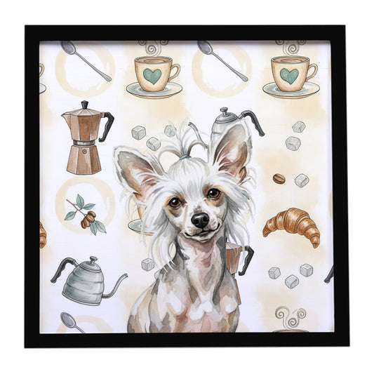Buy this Hairless Mottled Pattern Chinese Crested Coffee Bar Framed Metal Print