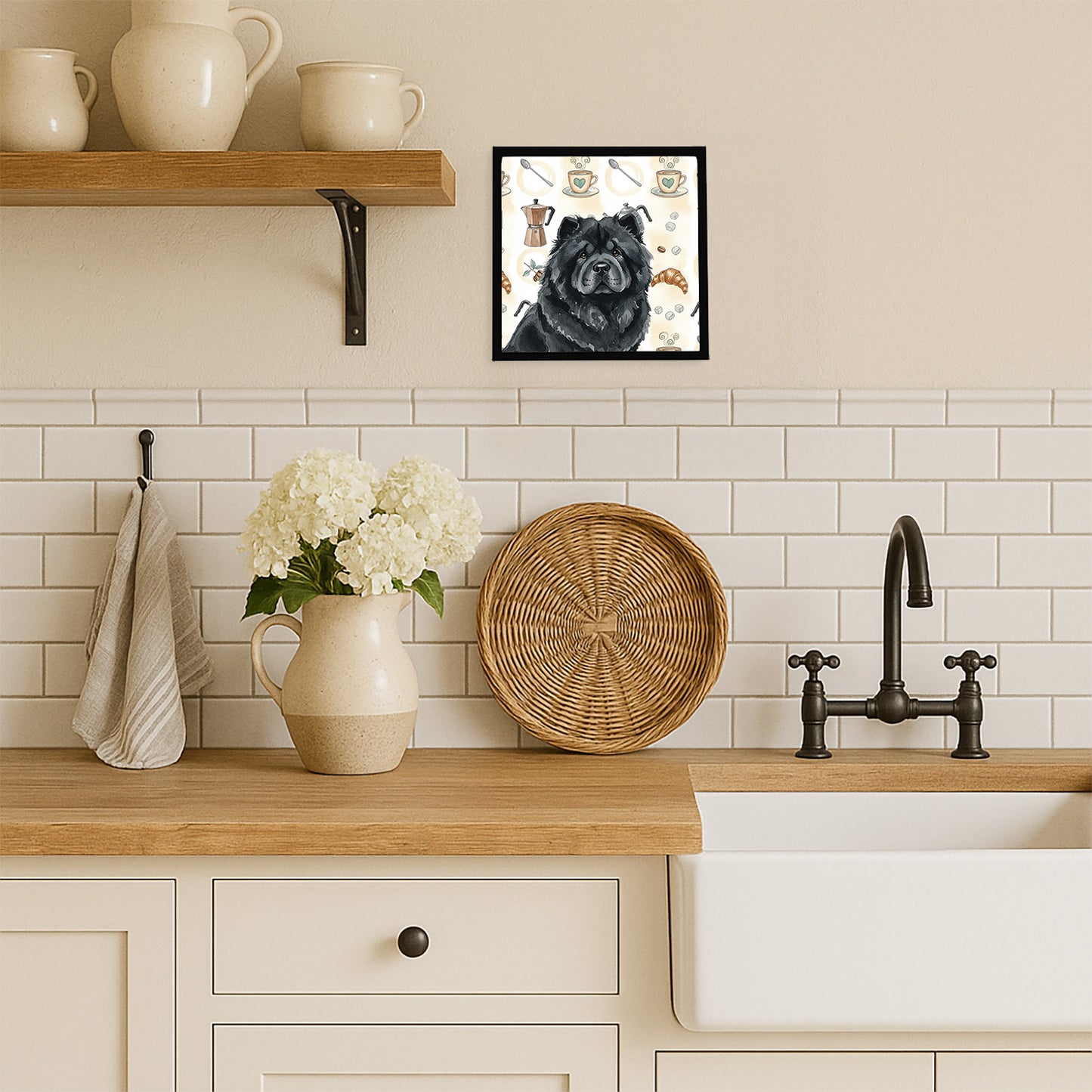 Black Chow Chow Coffee Bar Framed Metal Print
