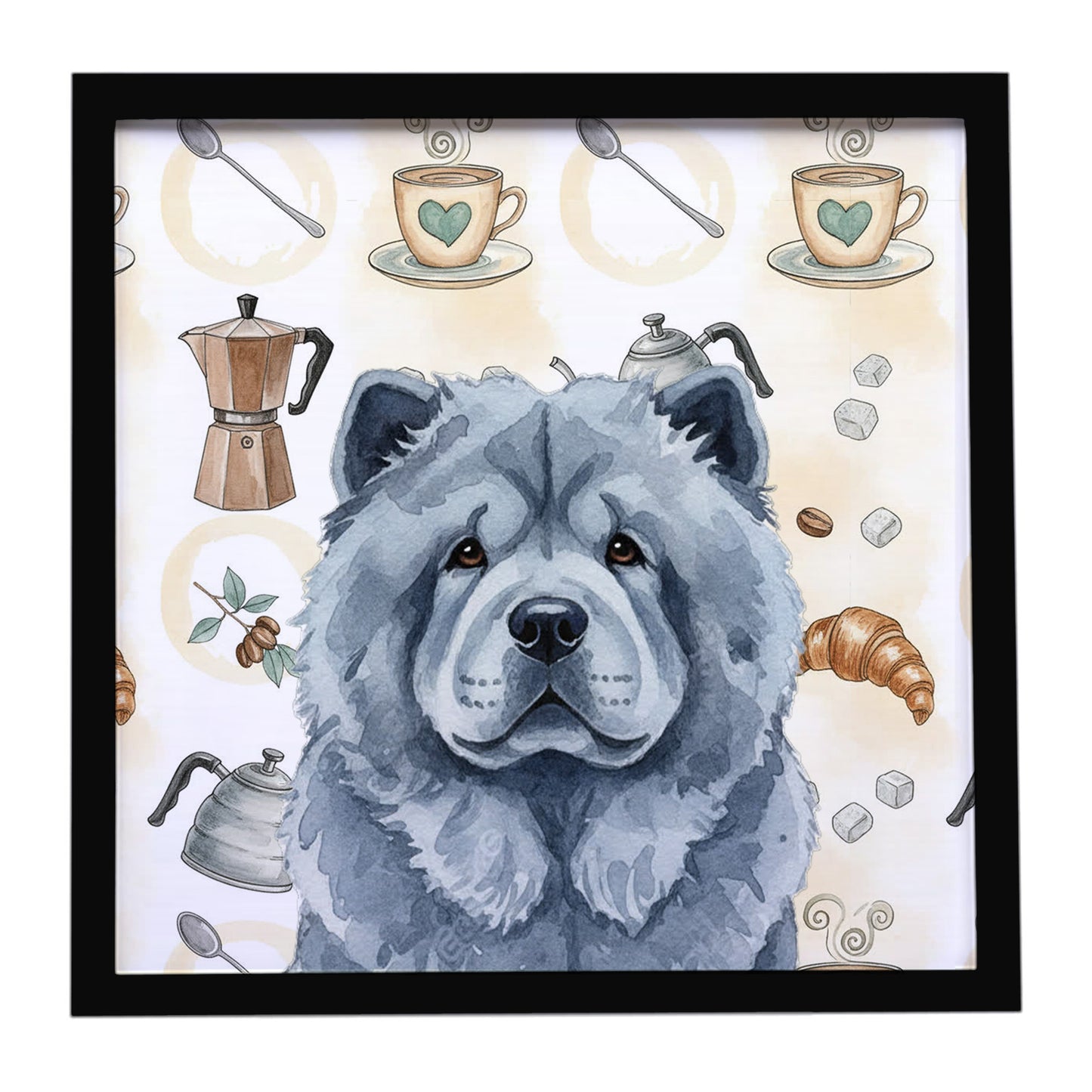 Buy this Blue Chow Chow Coffee Bar Framed Metal Print