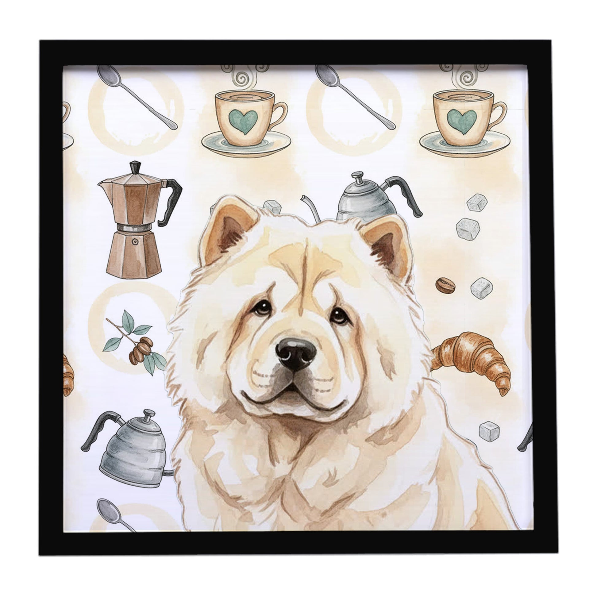 Buy this Cream Chow Chow Coffee Bar Framed Metal Print
