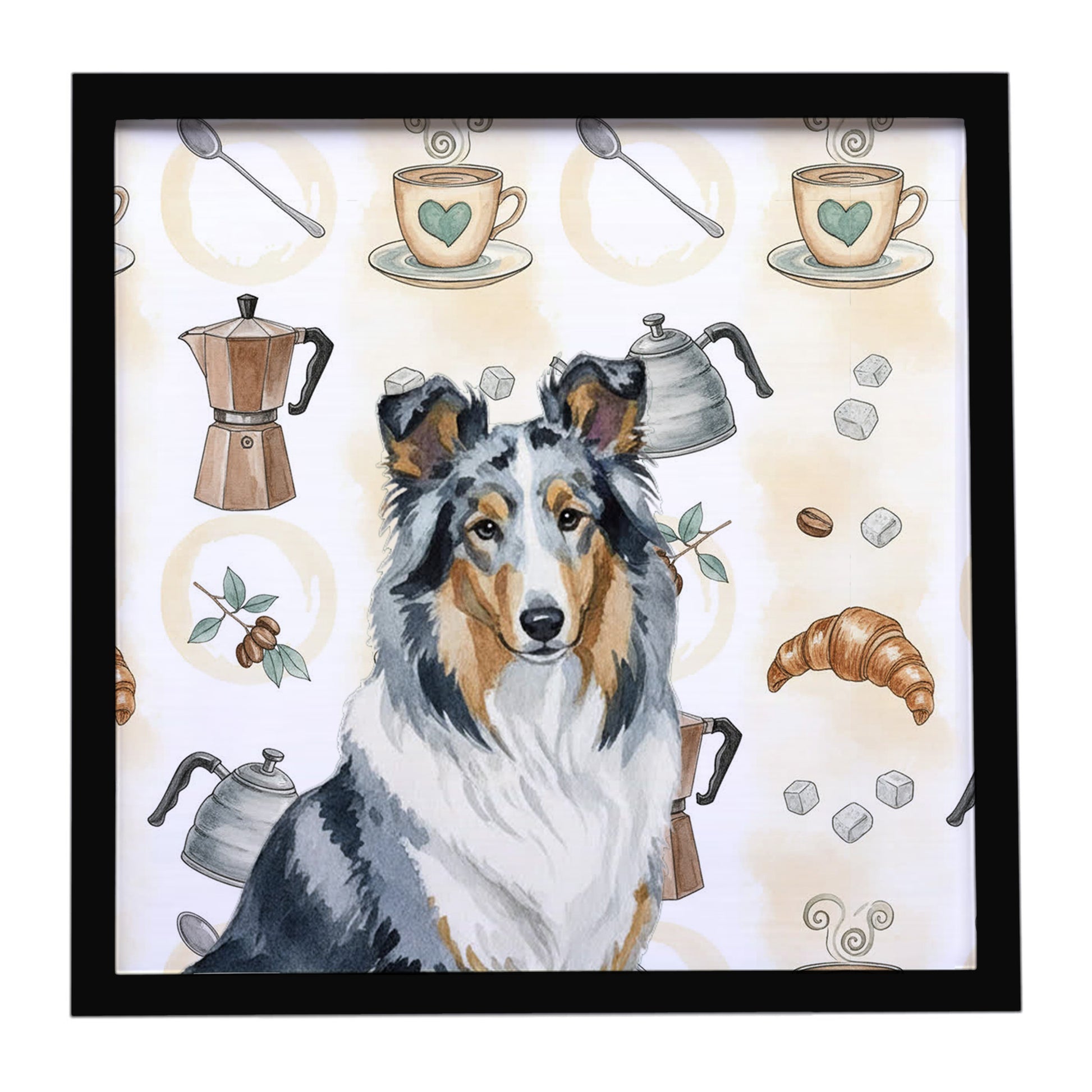 Buy this Blue Merle Collie Coffee Bar Framed Metal Print