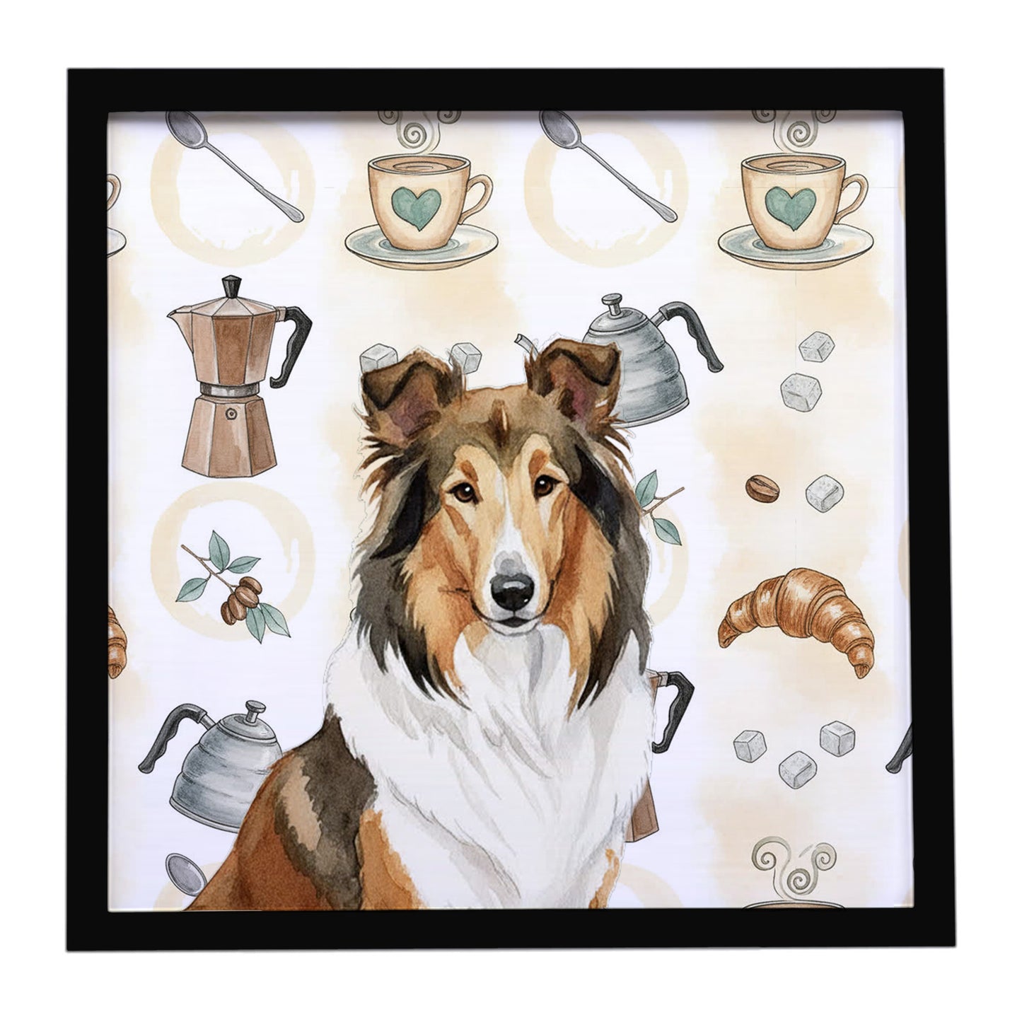 Buy this Sable Collie Coffee Bar Framed Metal Print