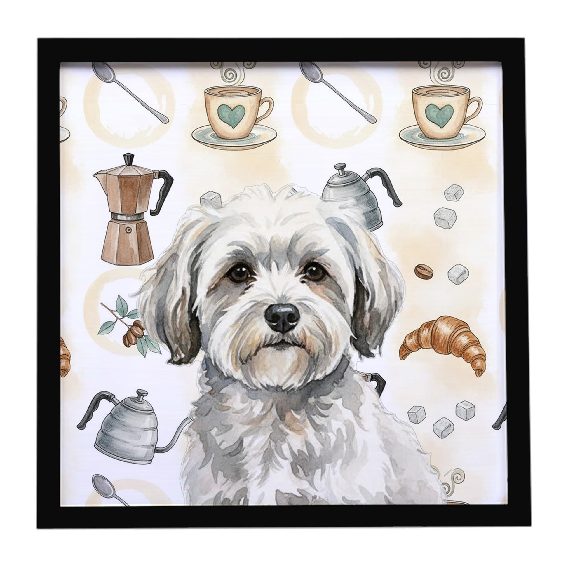 Buy this White with Gray Coton de Tulear Coffee Bar Framed Metal Print