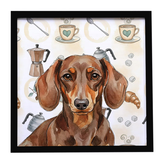 Buy this Chocolate and Tan Dachshund Coffee Bar Framed Metal Print