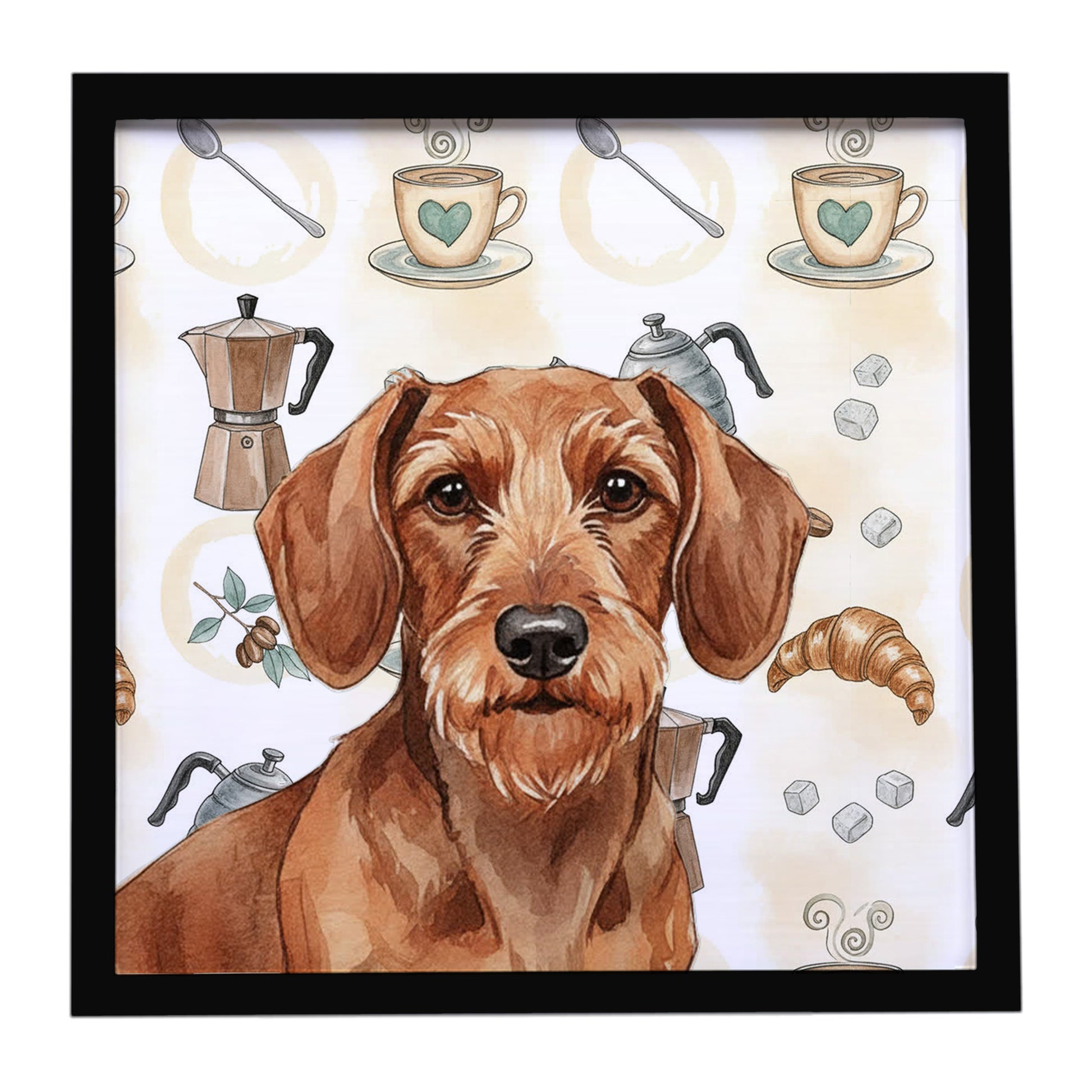 Buy this Wirehaired Red Dachshund Coffee Bar Framed Metal Print