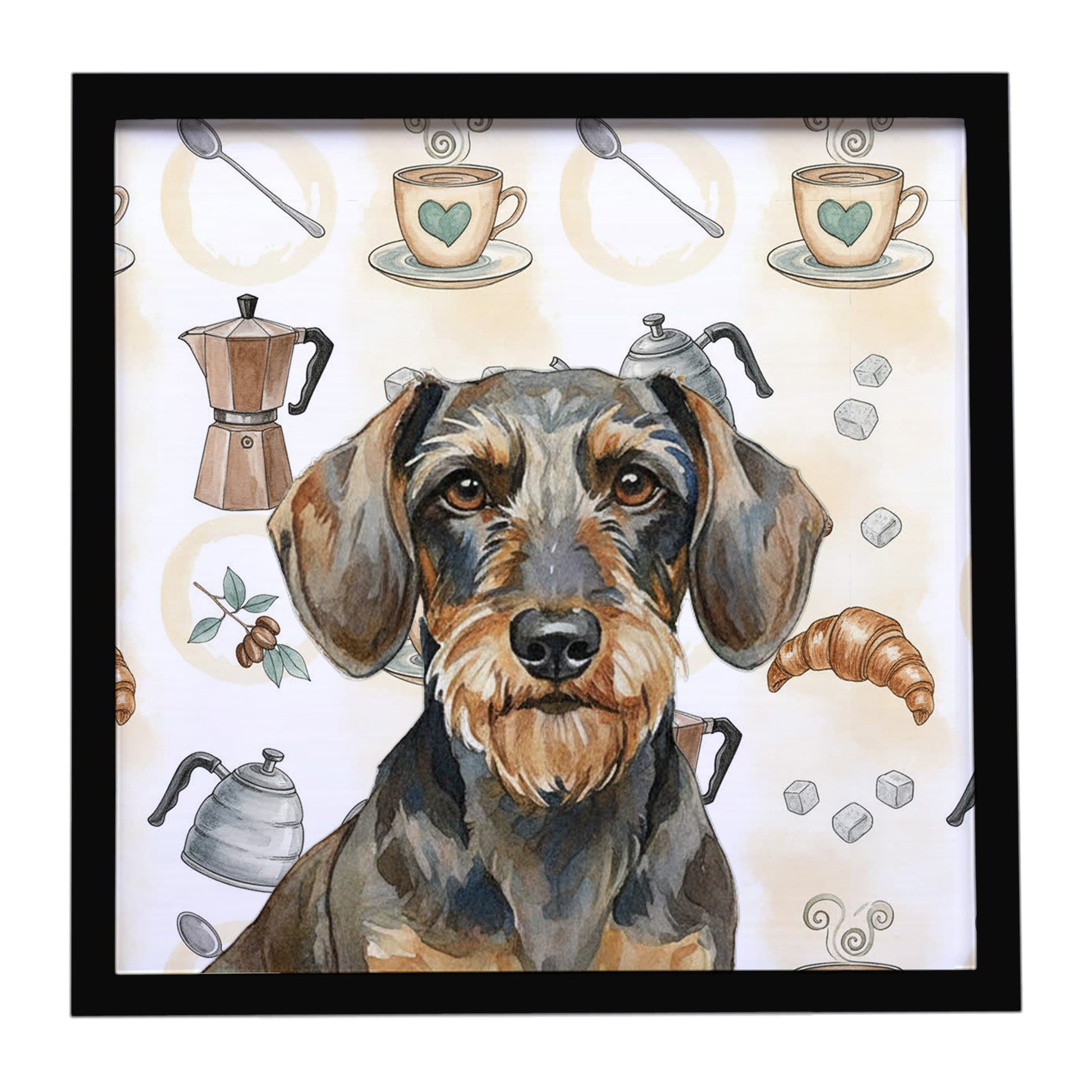 Buy this Wirehaired Wild Boar Dachshund Coffee Bar Framed Metal Print