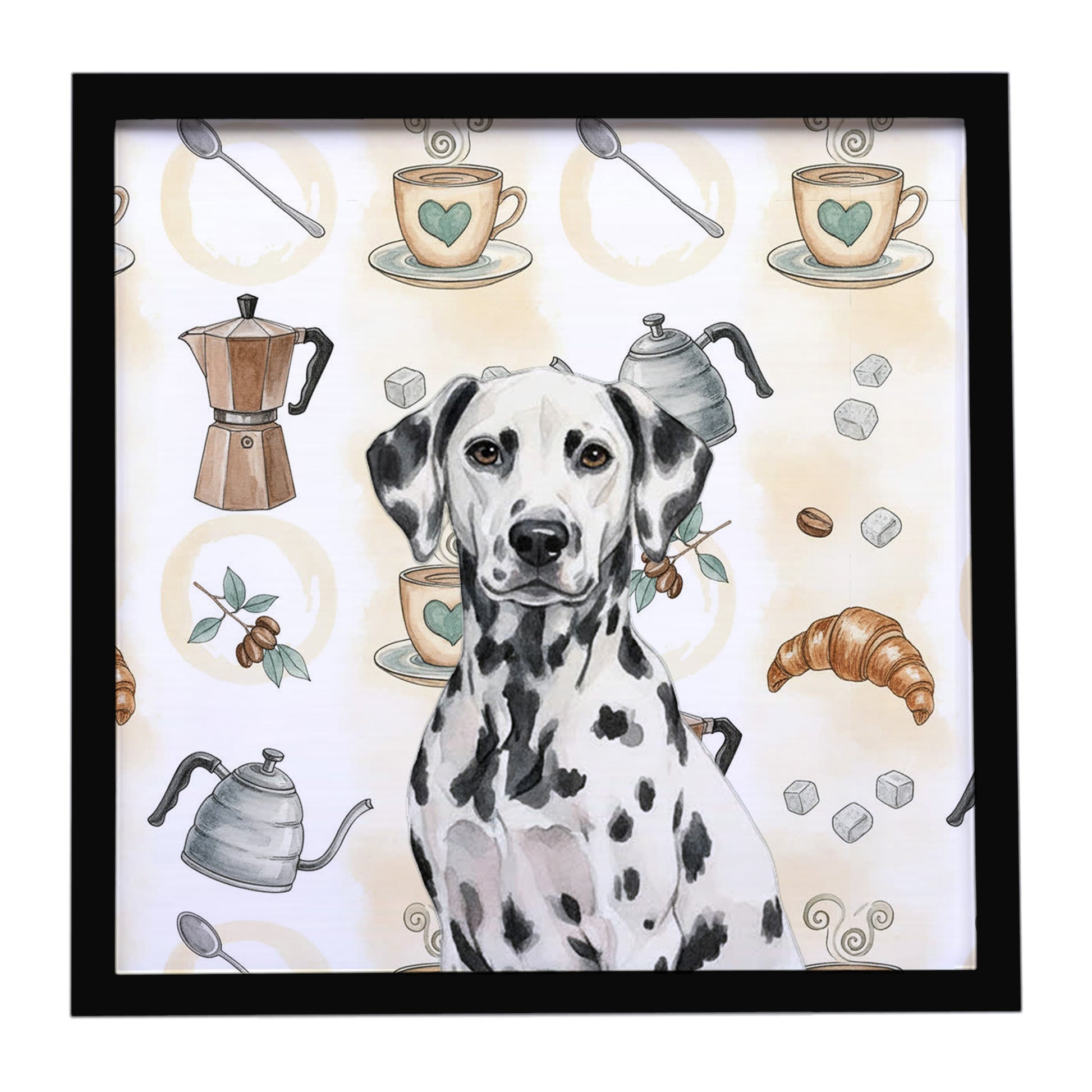 Buy this Dalmatian Coffee Bar Framed Metal Print