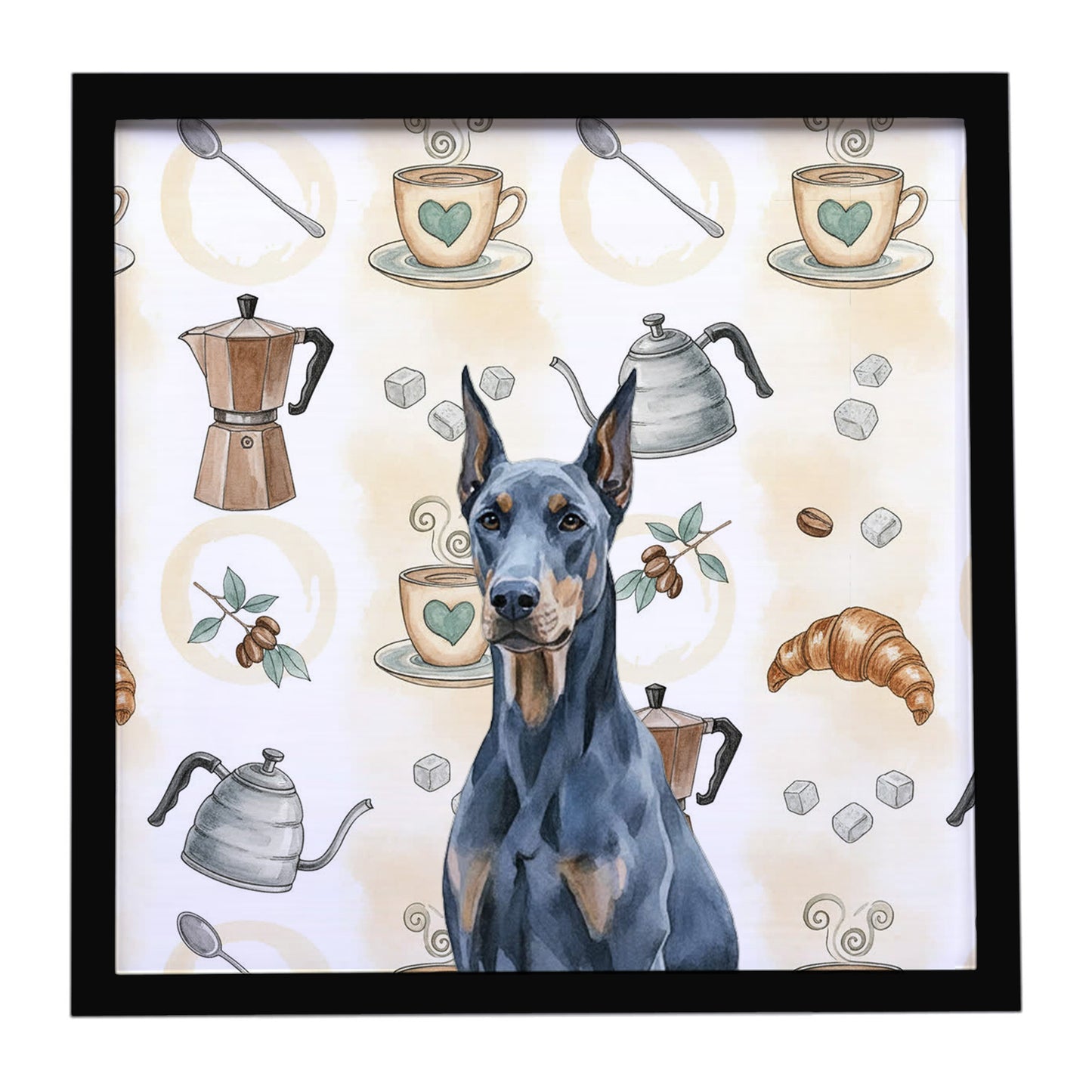 Buy this Blue Doberman Pinscher Coffee Bar Framed Metal Print
