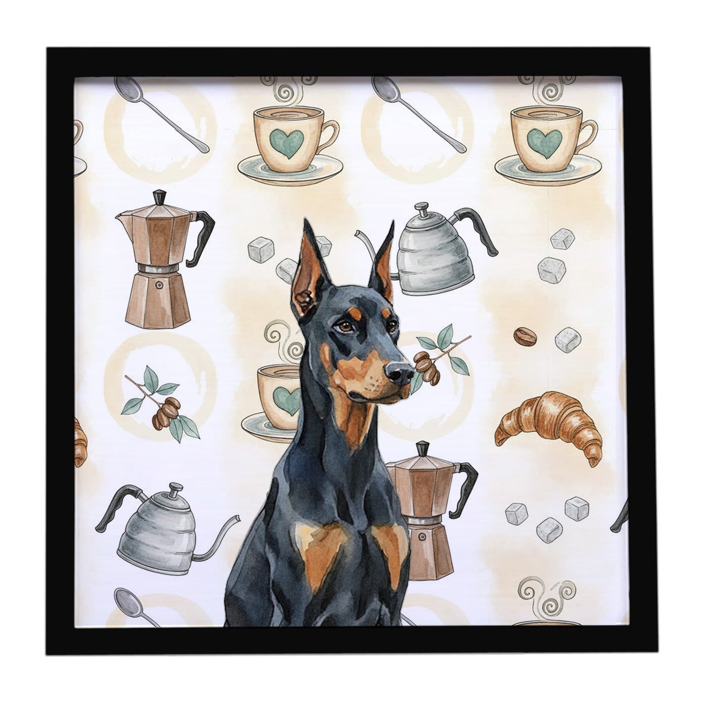 Buy this Doberman Pinscher Coffee Bar Framed Metal Print