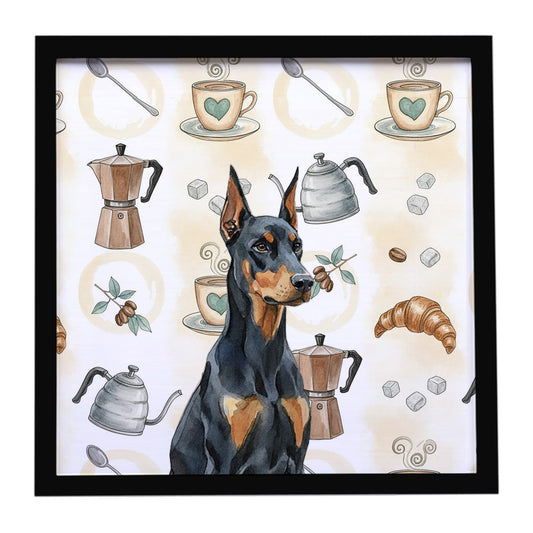 Buy this Doberman Pinscher Coffee Bar Framed Metal Print