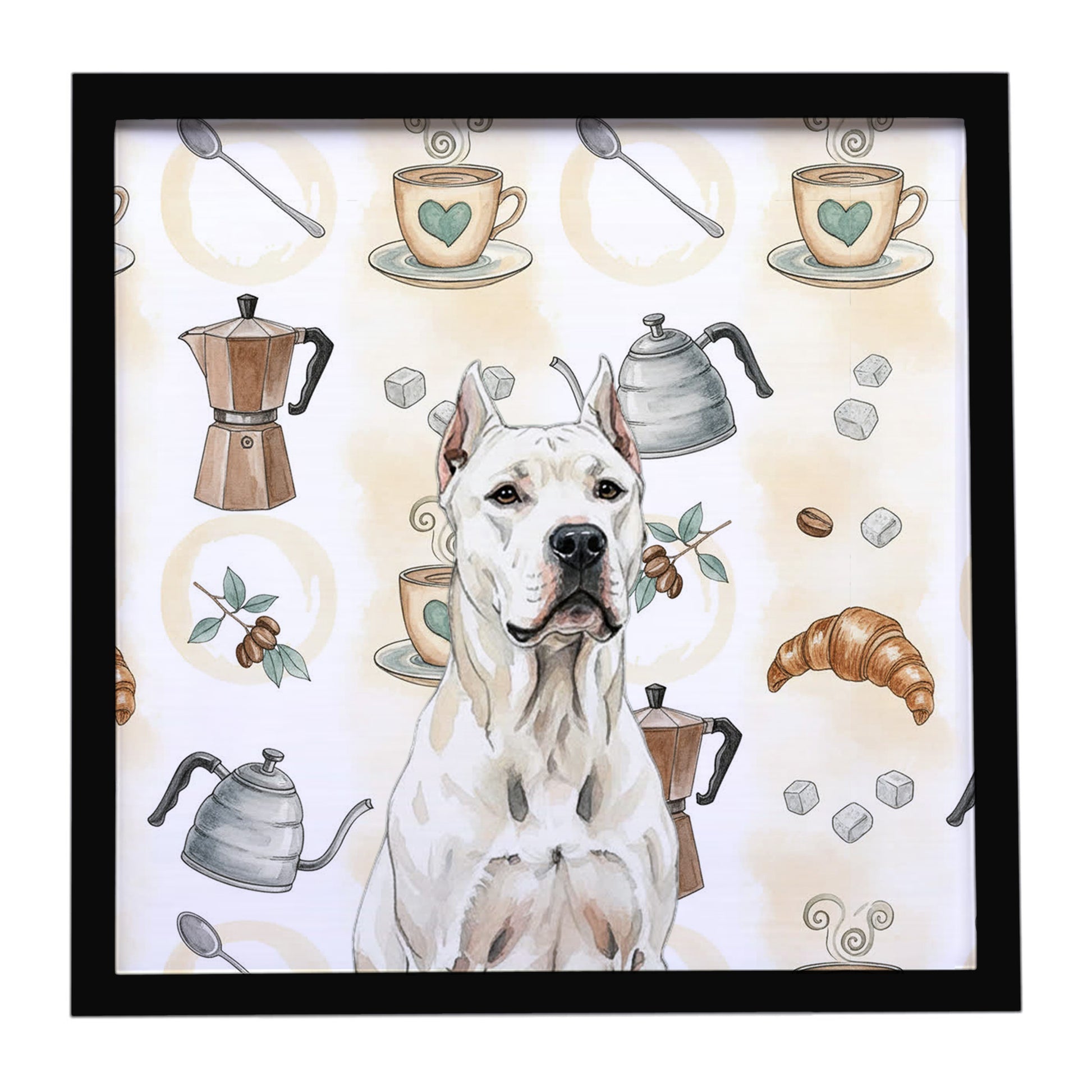 Buy this Dogo Argentino Coffee Bar Framed Metal Print