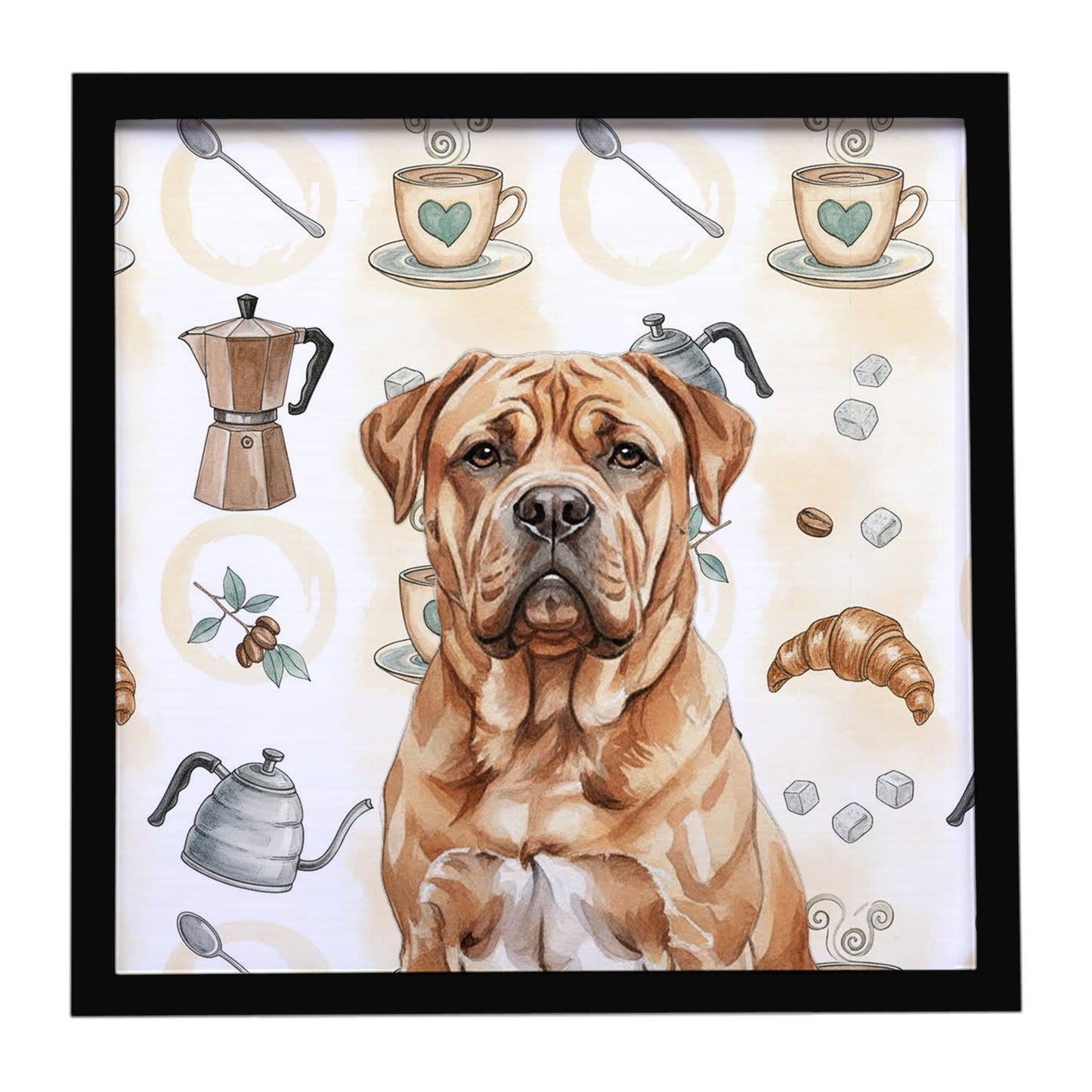 Buy this Dogue de Bordeaux Coffee Bar Framed Metal Print