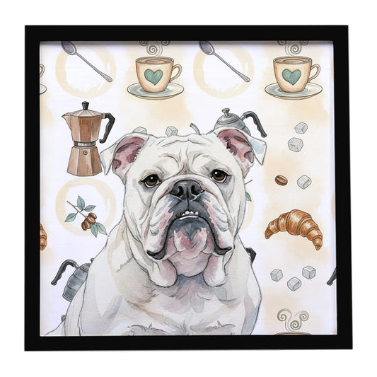 Buy this White English Bulldog Coffee Bar Framed Metal Print