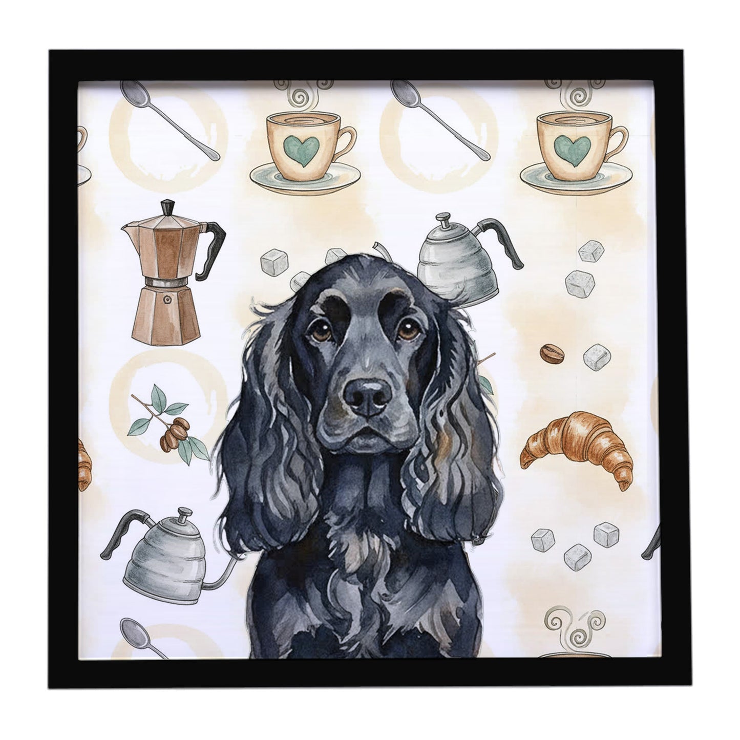 Buy this Black English Cocker Spaniel Coffee Bar Framed Metal Print