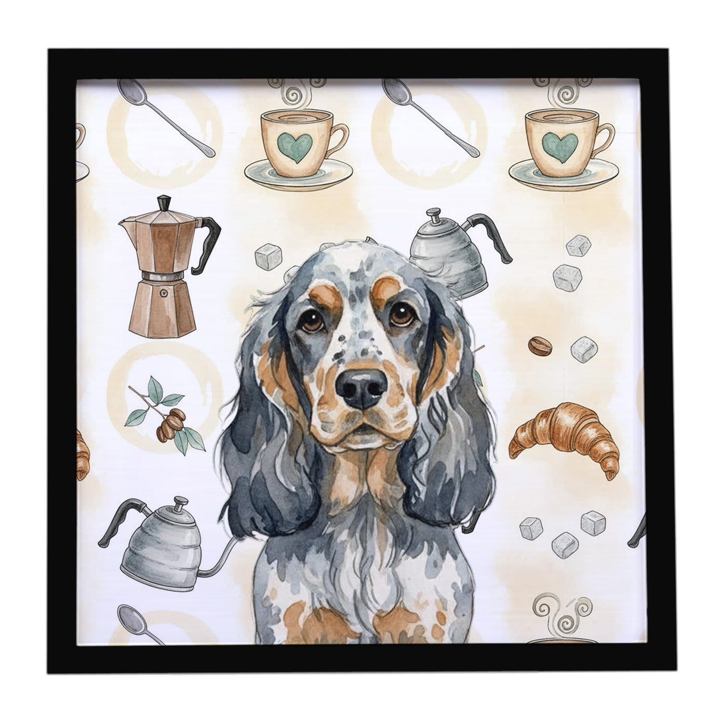 Buy this Blue Roan & Tan English Cocker Spaniel Coffee Bar Framed Metal Print