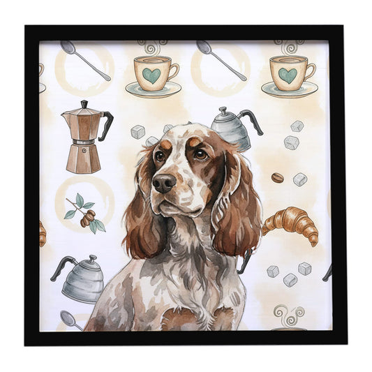 Buy this Liver Roan English Cocker Spaniel Coffee Bar Framed Metal Print