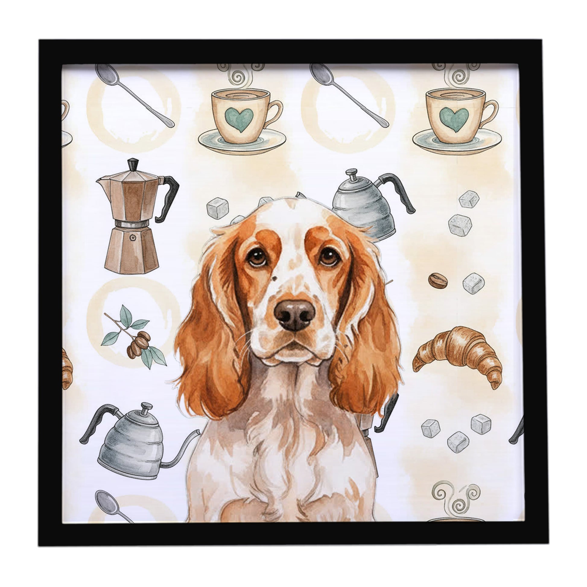 Buy this Orange Roan English Cocker Spaniel Coffee Bar Framed Metal Print