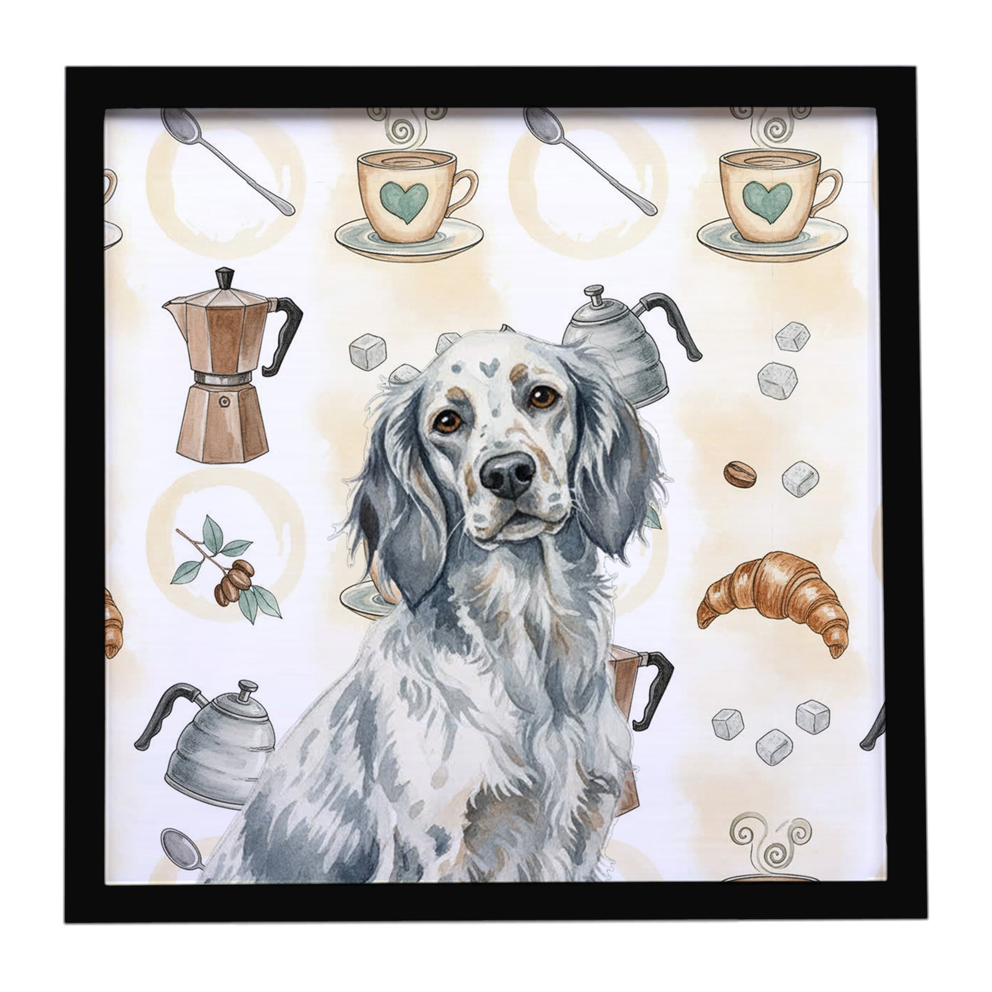 Buy this Blue Belton English Setter Coffee Bar Framed Metal Print