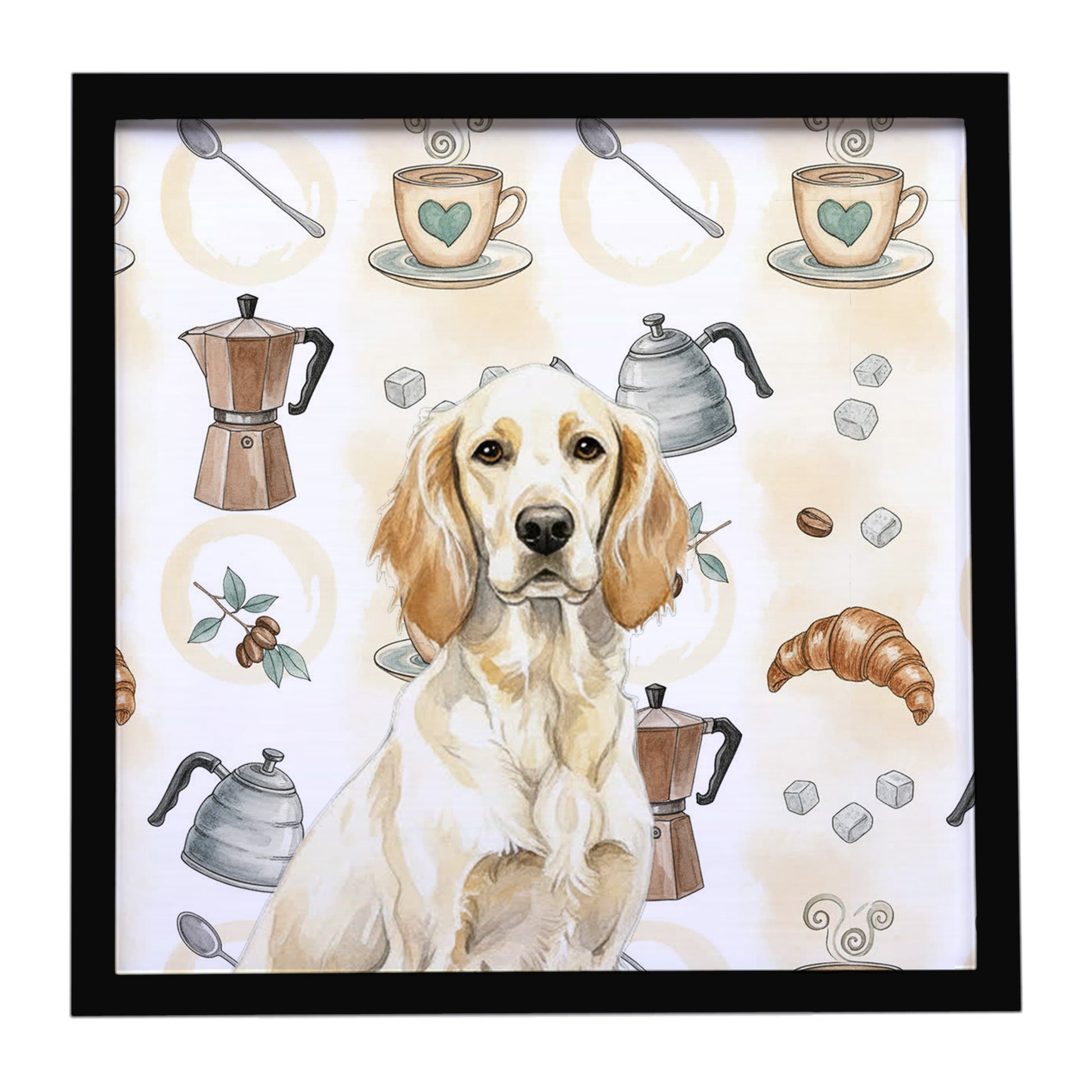 Buy this Lemon Belton English Setter Coffee Bar Framed Metal Print